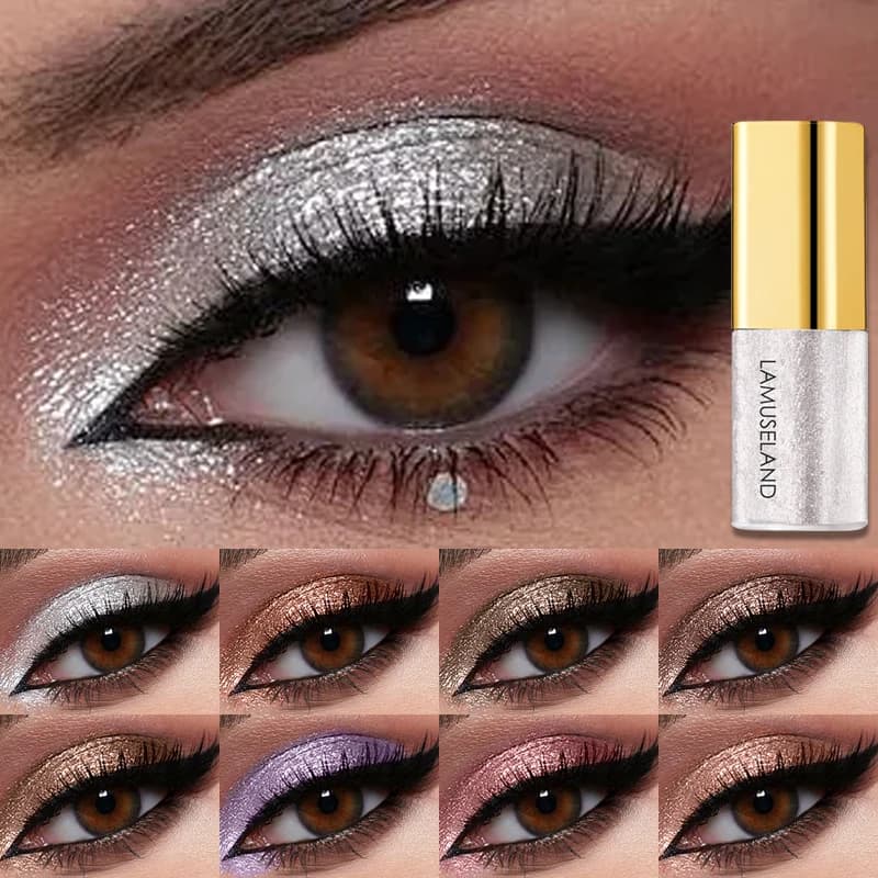 8 Color Pearl Liquid Umbrella, Smokey Natural Makeup with Shimmer Silver and Diamond Glitter, Waterproof, Beauty Illuminant