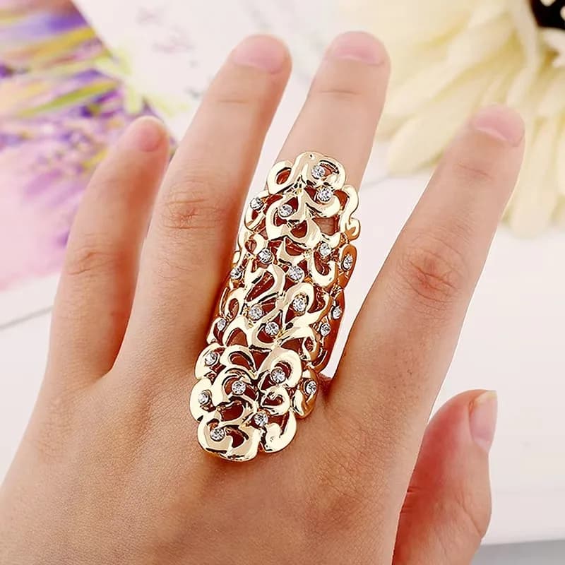 Huaya Light Luxury women's elegant Hollow Brilliant Zircon Finger Long Rings Unique Banquet Ring Accessories Trend
