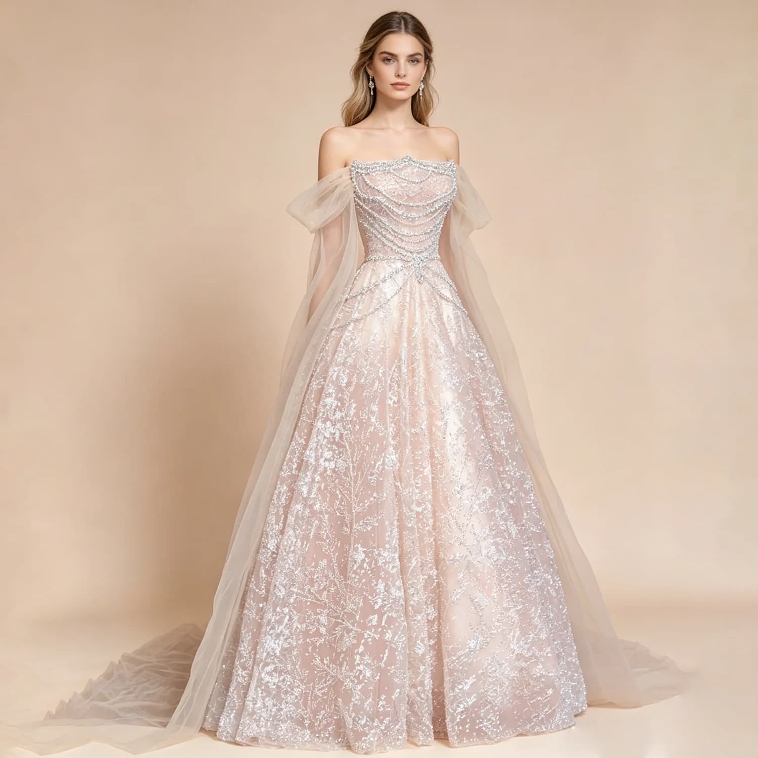 L&P DQL Studio Evening Dresses High Quality Beading with Sequins Prom Dress Strapless Lace-up Back Sweep Train Party Wearing