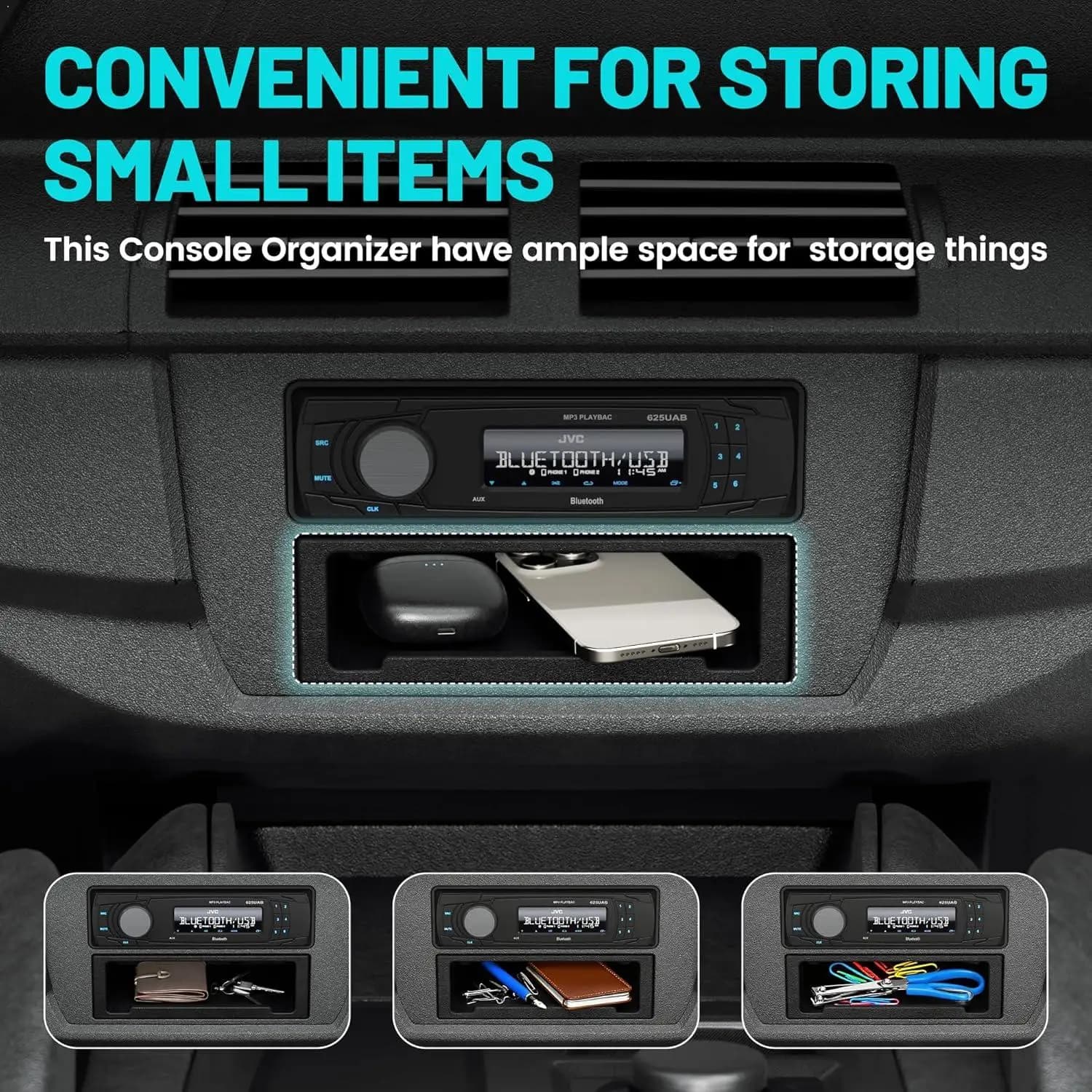 Scatola portaoggetti universale per autoradio, organizer da cruscotto singolo DIN, kit organizer per cruscotto per supporto stereo Jeep Mazda