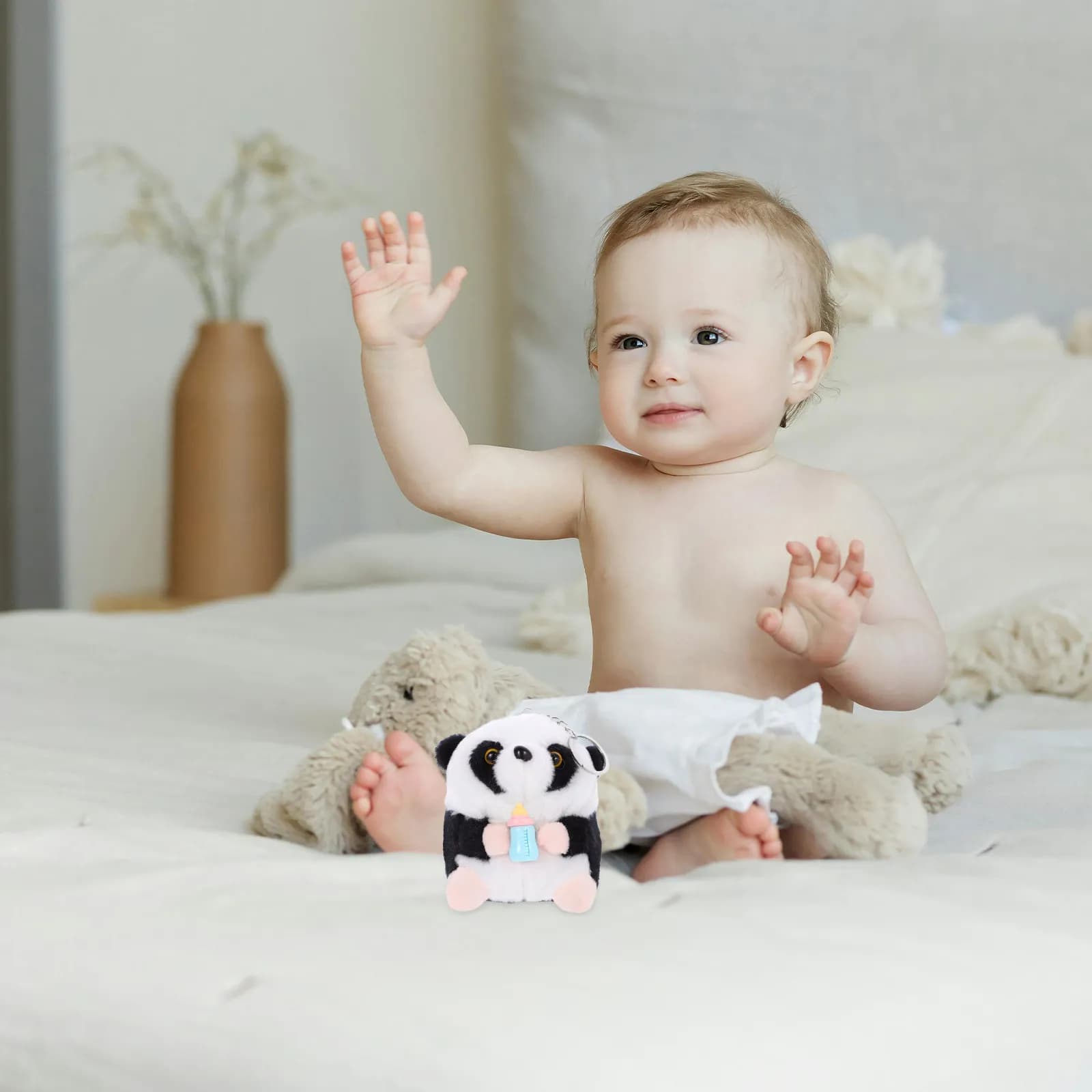 Portachiavi con piccolo adorabile panda di peluche, morbido, confortevole, decorativo, resistente all'usura, accessorio per la casa, la camera da letto e la scrivania
