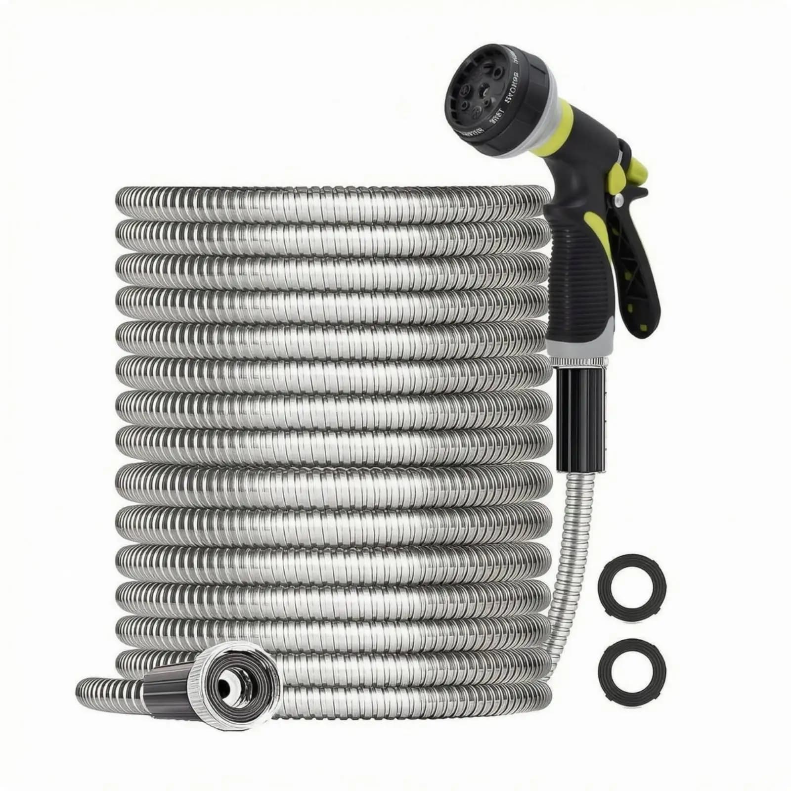 Stainless steel garden hose, corrugated hose with spray nozzle and trigger