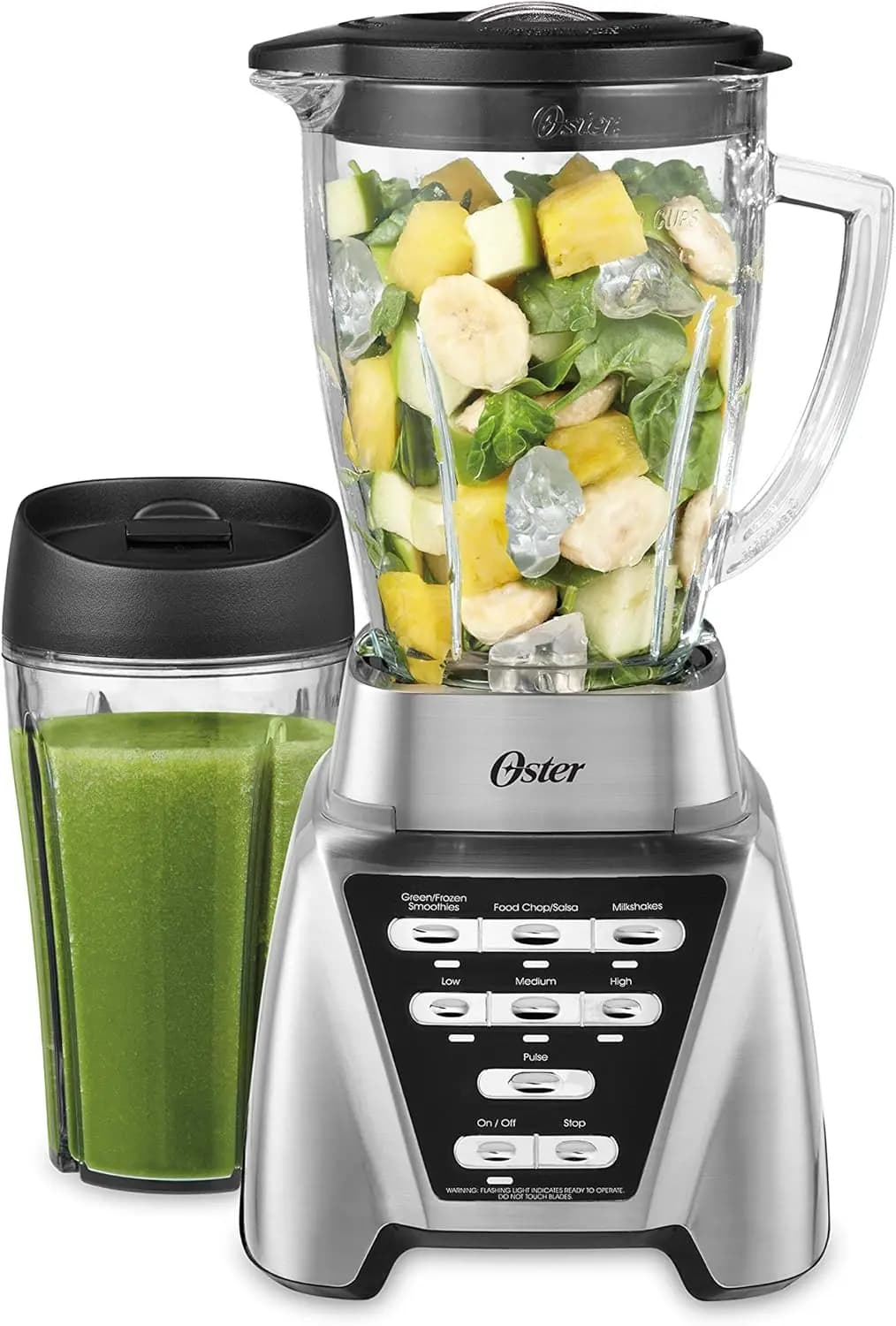Frullatore per Smoothie da 1200W con Caraffa in Vetro e Bicchiere da Asporto da 24oz, 7 Velocità, Finitura Nichel Spazzolato