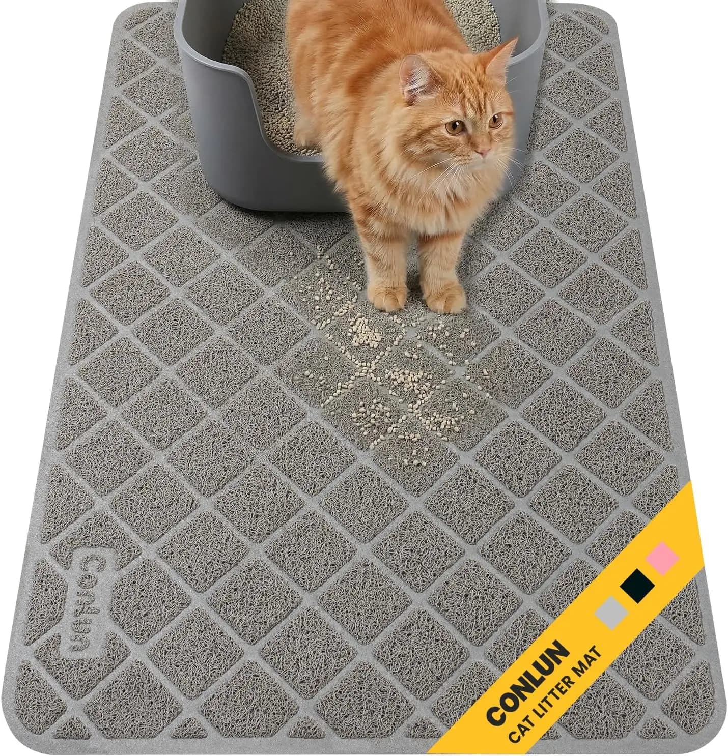 Tappetino per Lettiera Gatti, 24x17 in PVC a Griglia con Controllo dello Spargimento, Antiscivolo e Impermeabile agli Urini per Meno Sprechi