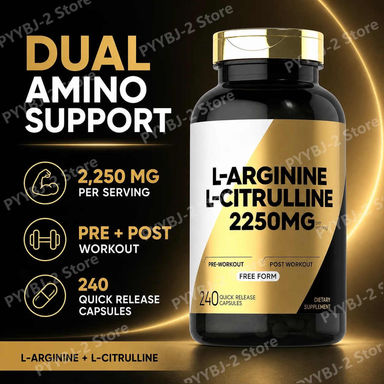 L-Arginine L-Citrulline Capsules -Amino Acid Dietary Supplement Non-GMO Daily Health Supplements 240 Capsules