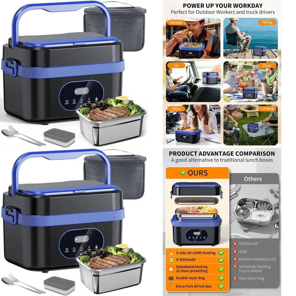 Portapranzo elettrico cordless XL - 6,25 tazze, 1500 ml, riscaldamento 5D, intelligente, a prova di perdite per ufficio, viaggi