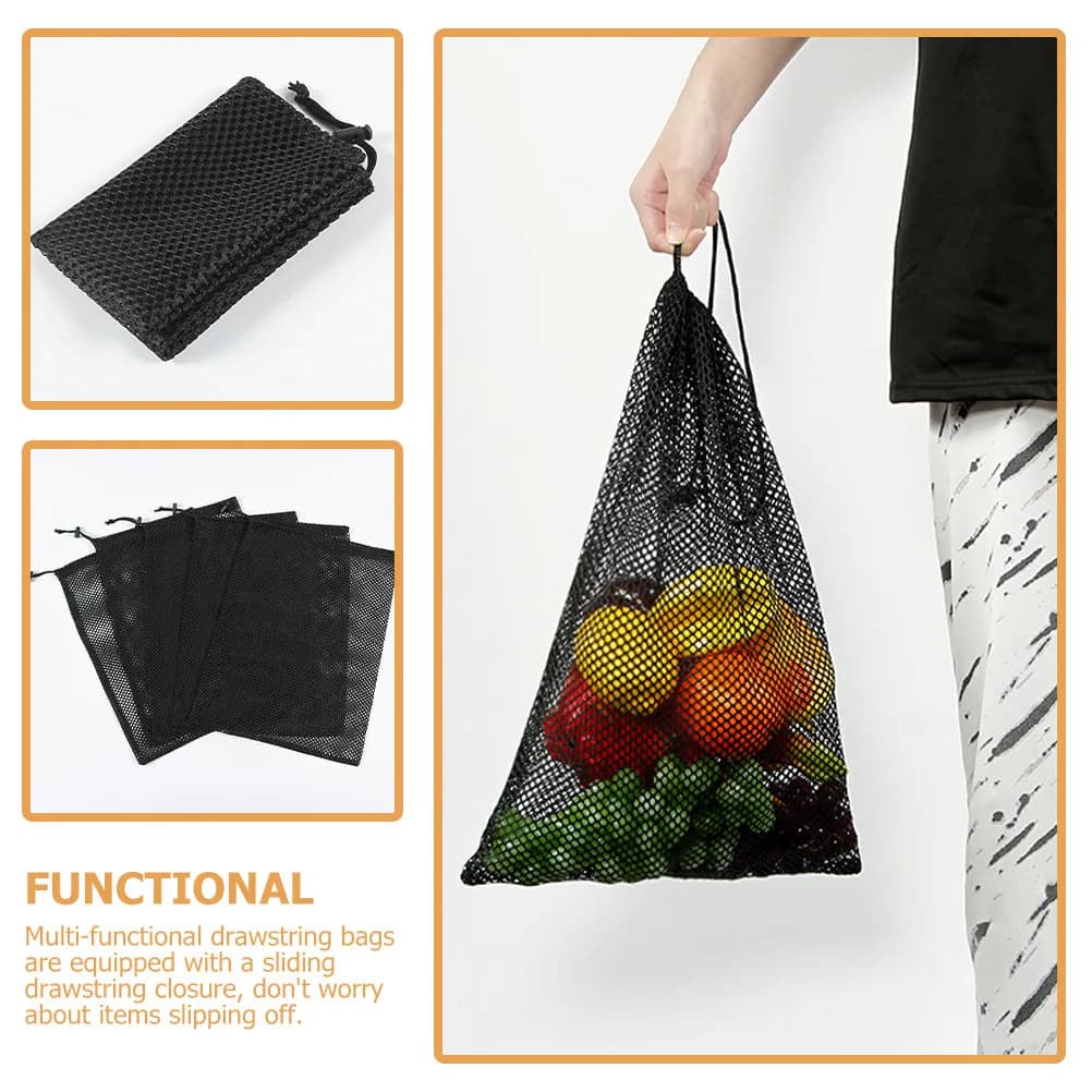 10Pcs Polyester Mesh Drawstring Bag Compact Foldable Breathable Net Storage Bag for Laundry Gym Swimming Camping Dirty Clothes