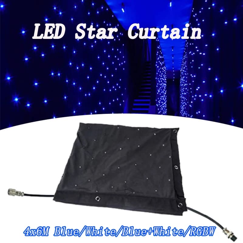 Tenda a Stelle LED RGB 4x6m a Doppio Strato in Velluto, Sfondo con Opzione Lampade Blu e Bianche, Controllo RGBW DMX512, Tessuto Cielo Stellato per Matrimoni