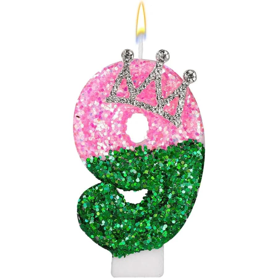 Candela da strega di compleanno Candela con numero di paillettes con abbellimento a corona di strass per decorazioni per anniversari di matrimonio, feste di compleanno