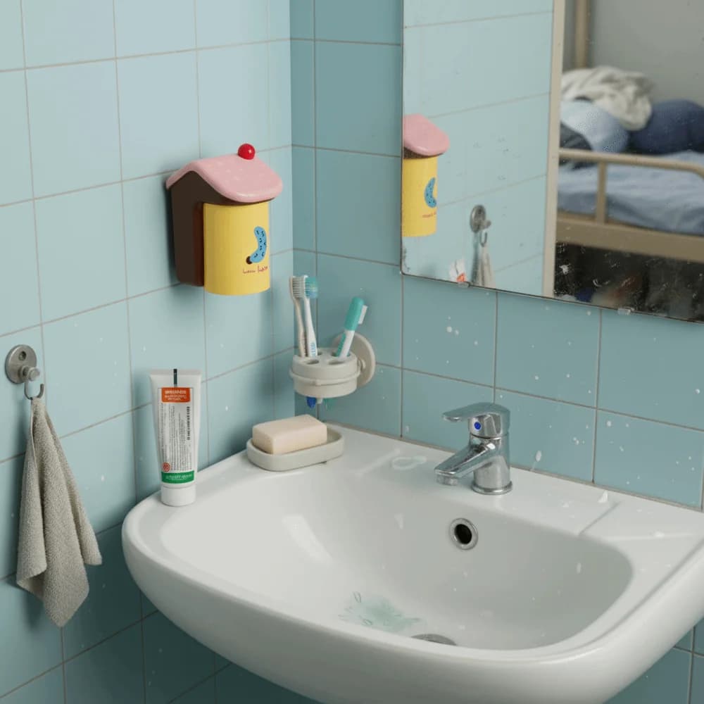 Porta Spazzolini da Parete Magnetico con Drenaggio Invertito, Design Cartoon, in Plastica Ventilata
