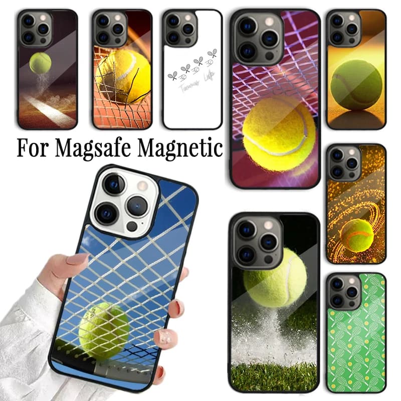 Cover per iPhone con design a palla da tennis per iPhone 17 AIR 16 15 14 13 12 11 Pro Max Plus, compatibile con ricarica wireless e MagSafe