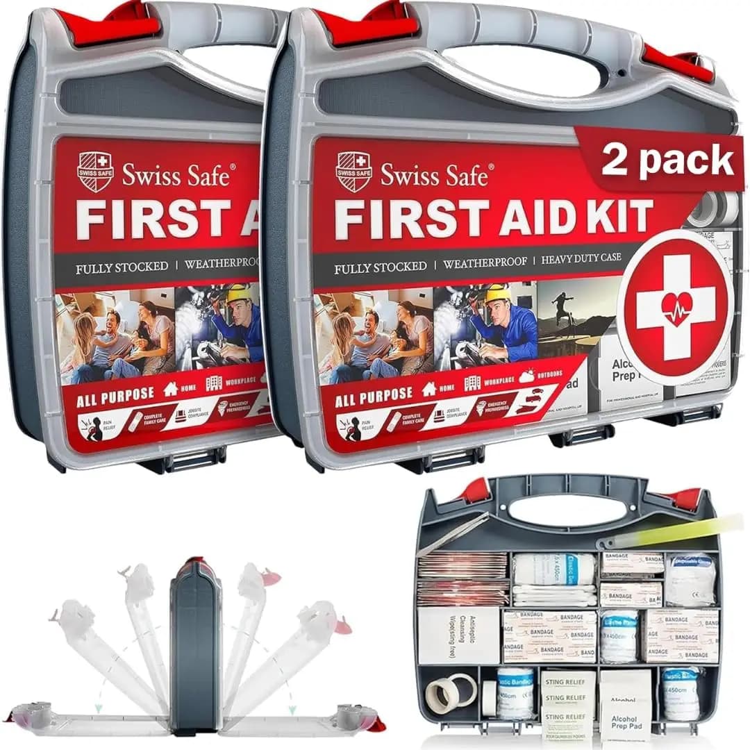 Kit di Pronto Soccorso 2-in-1 con 348 Pezzi e Mini Kit per Auto, Viaggi, Casa - Confezione Grande in Valigetta Rigida (Confezione da 2)
