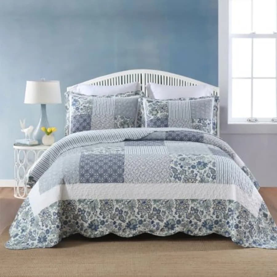 Set di Copriletto in Cotone, 3 Pezzi, Trapunta Reversibile, Set di Coperte Patchwork