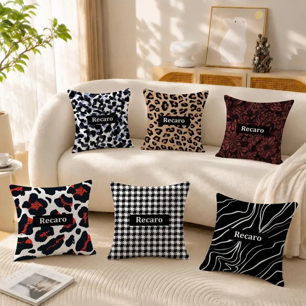 Recaro fashion logo Cushion Cover Anti-dustmite Pillowcase Invisible zipper silky short plush Sofa cushion cover
