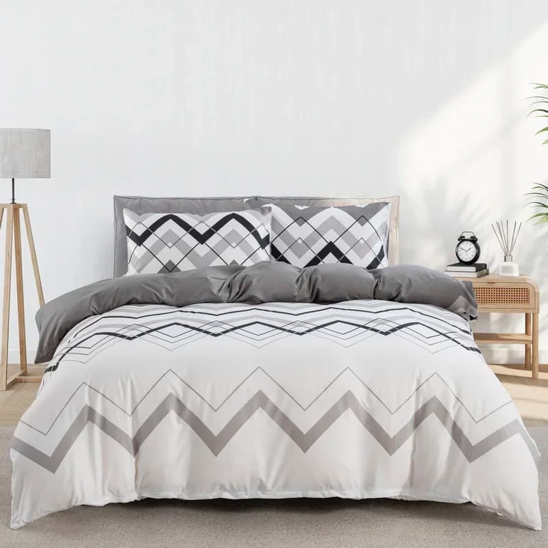 Abstract geometric cover Complete Queen Size Bed linen set with wave pattern Cover for farm Chevron microfiber