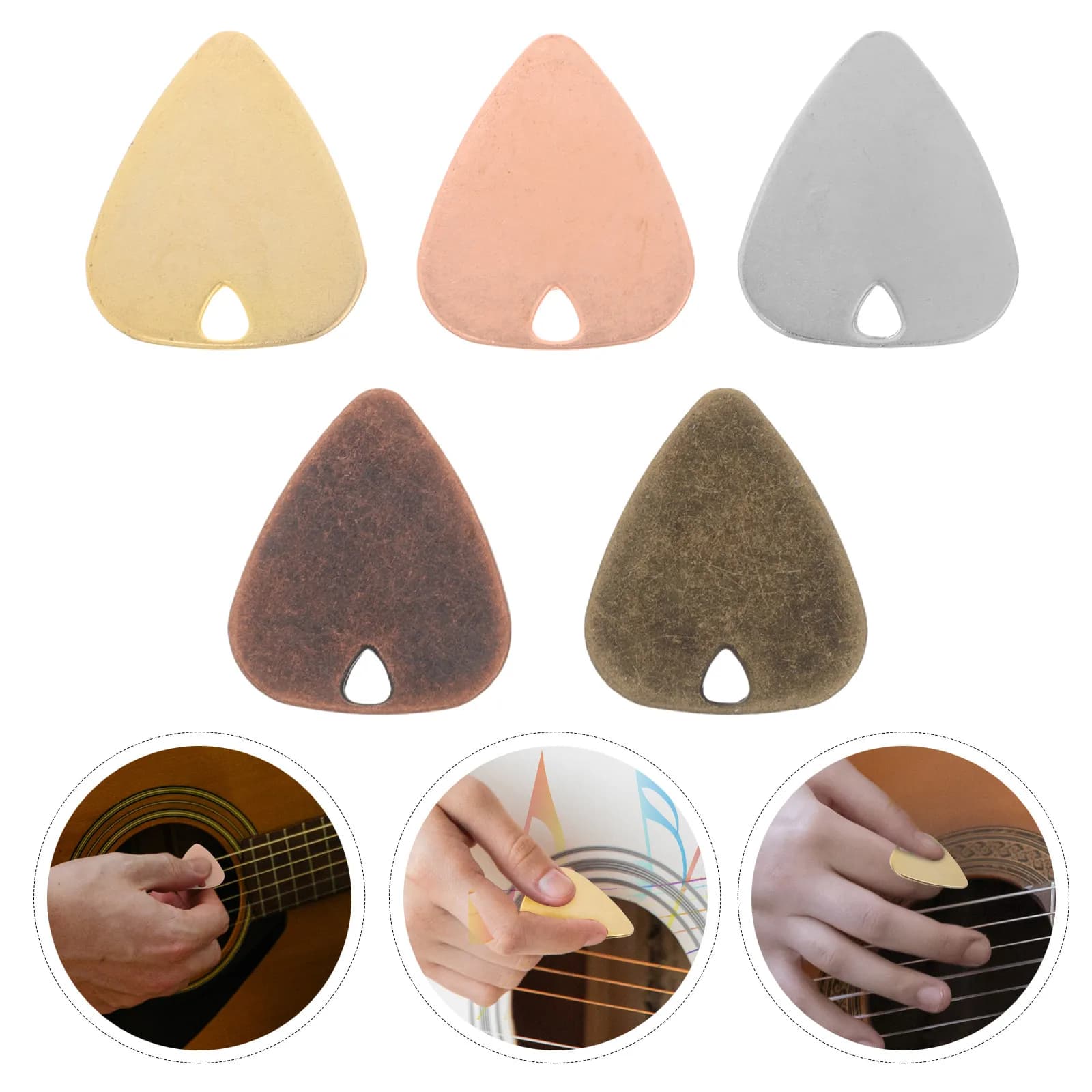 Metal Guitar Picks 5 Piece Stainless Steel Plectrums Set for Electric Guitar Bass Clear Tone Grip