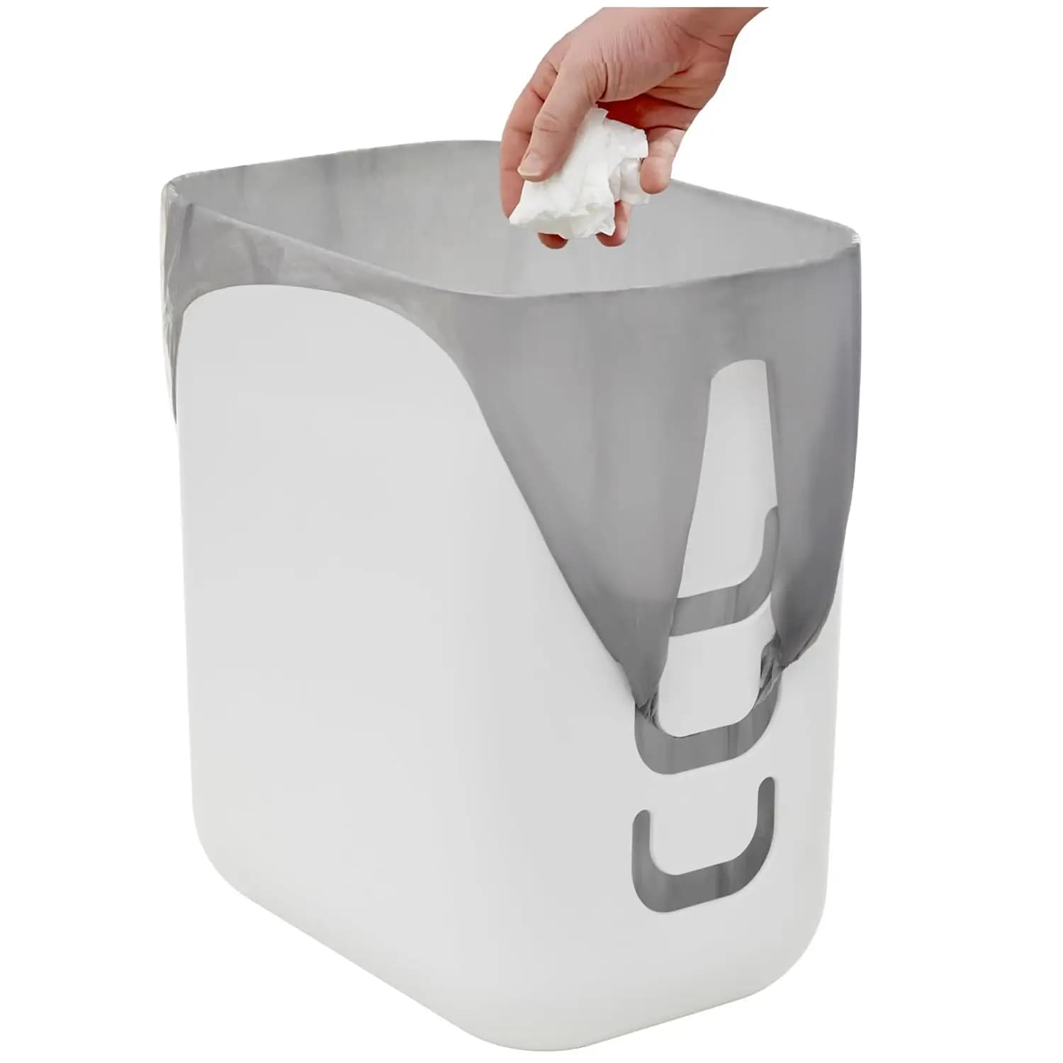 Cestino per rifiuti bianco riutilizzabile con ganci per cucina, bagno, ufficio - Cestino da 2,5 galloni