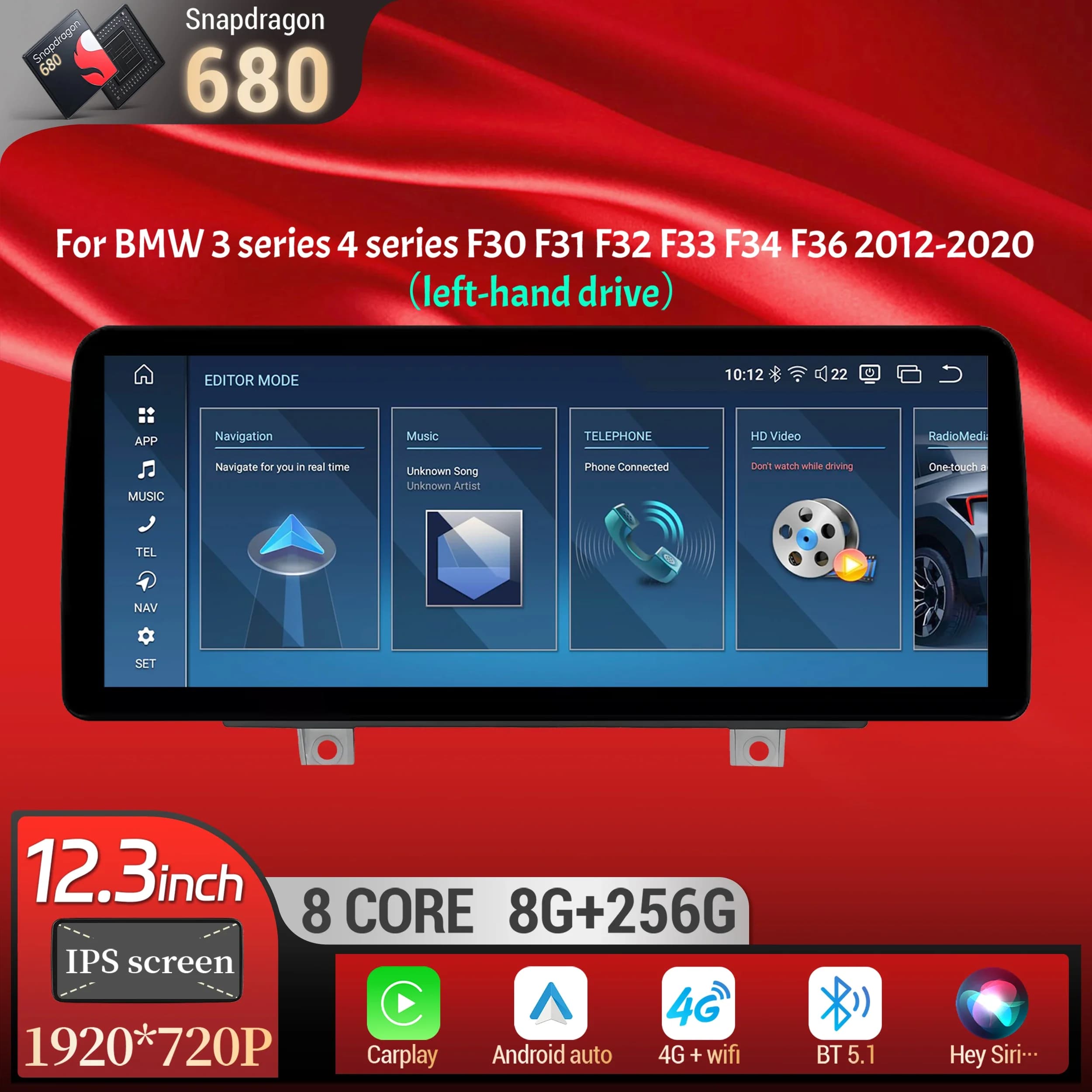 12.3 pollici LHD Android 13 Per BMW 3 serie 4 serie F30 F31 F32 F33 F34 F36 2012-2020 Autoradio BT Carplay Snapdragon 680 Schermo