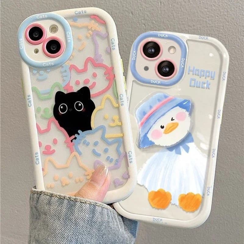 Cut Cat Duck Aninal Cartoon Phone Case for Iphone 16 15 14 13 12 11 Pro Max 16E 7 8 Plus X XS Max XR Silicone Cover Soft Fundas