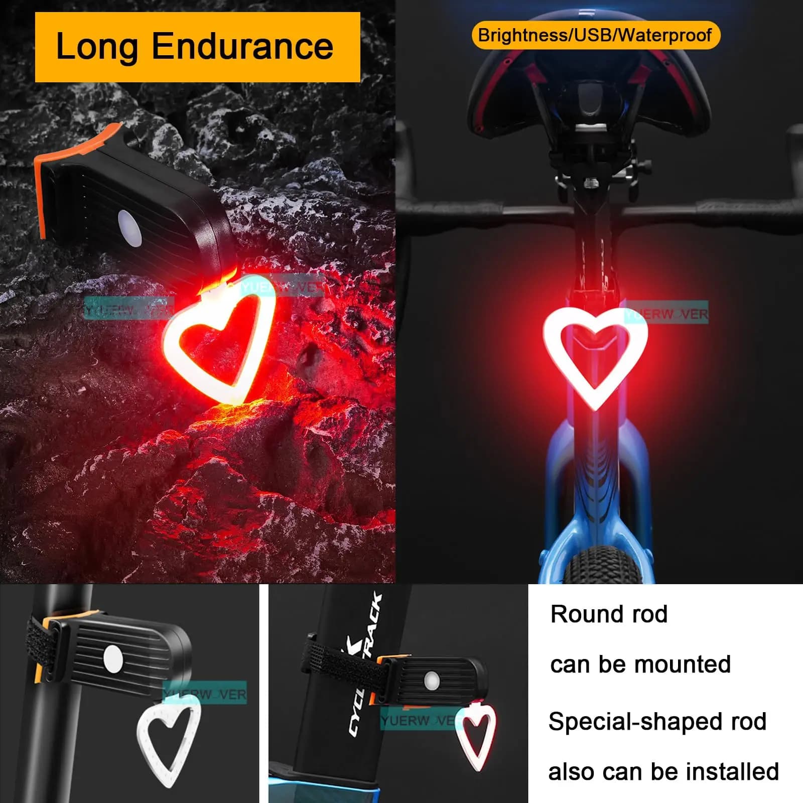 Multifunctional USB Rechargeable Bicycle Tail Light Cute LED Safety Light with Unique Designs for Night Riding for Mtb Bike Seat