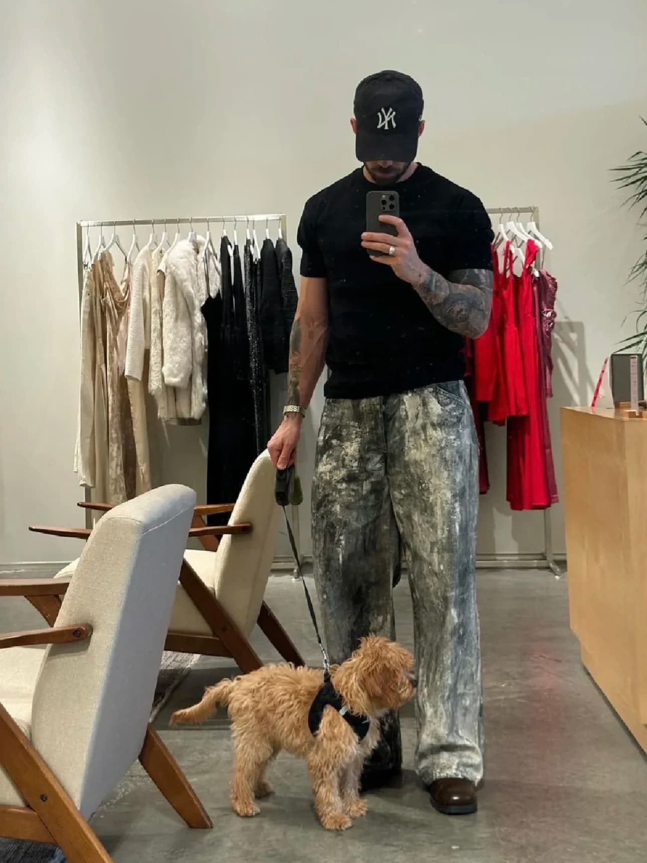 American Style Retro 3D Digital Print Camouflage Splatter Denim Jeans Men's Trendy Streetwear Casual Loose Straight Leg Trousers