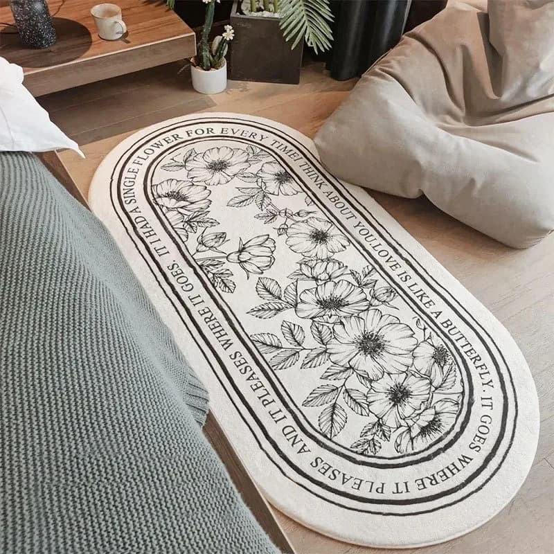 Modern Simple Imitation Cashmere Bedroom Bed Rug Oval Bed Front Mat Light Luxury Ins Style Carpet Nordic Living Room Rug