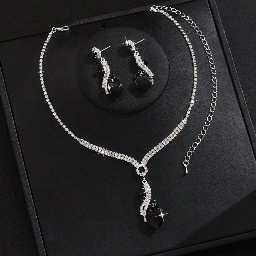 3pcs/Set Women's Wedding Jewelry Suit, Heart Shaped Necklace, Earrings, Elegant, Bridal Accessories, Thanksgiving Valentine's Da
