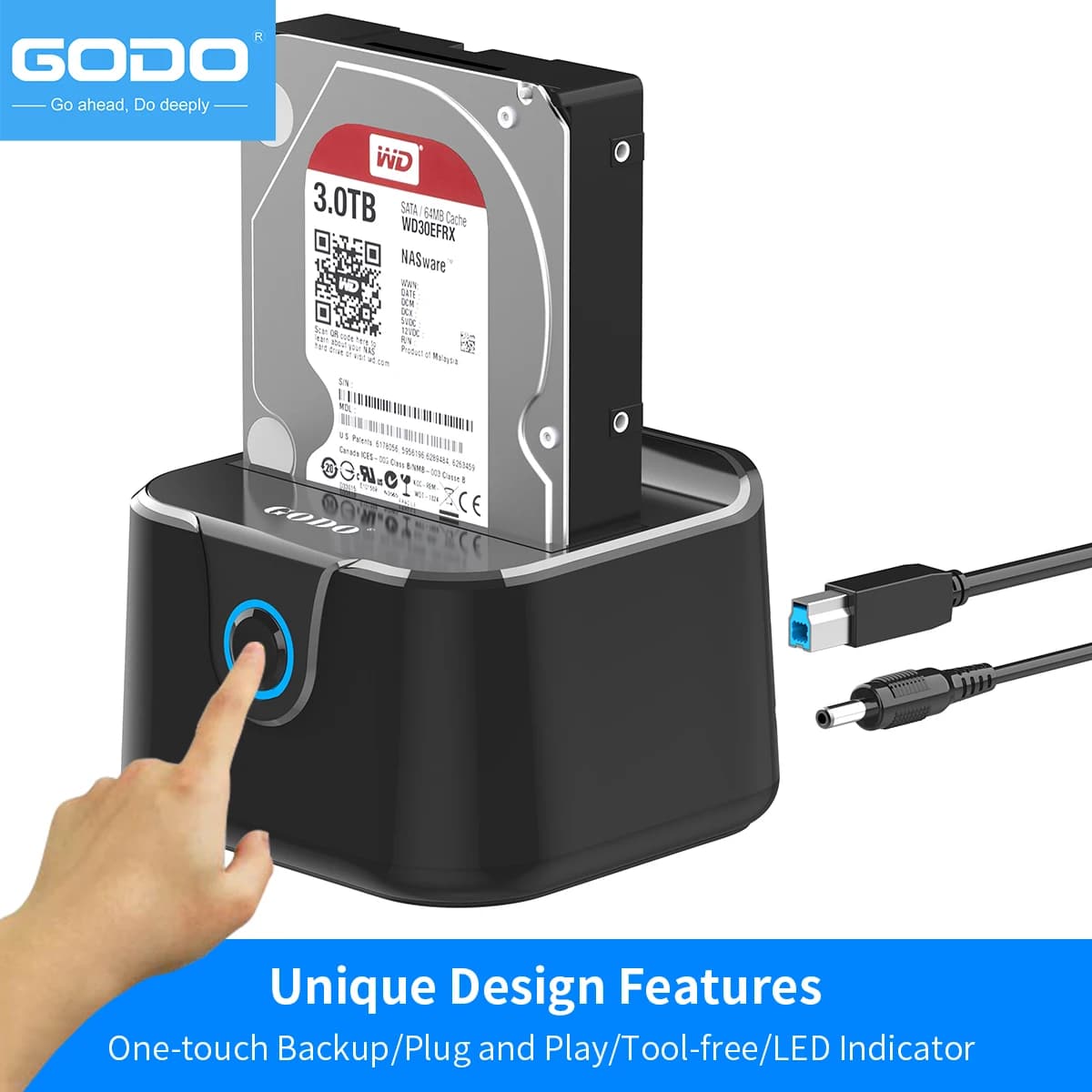 Docking station HDD USB 3.0 GODO per HDD/SSD SATA da 2,5/3,5" - Dock per disco rigido esterno da 5 Gbps con supporto UASP Trasferimento rapido dei dati
