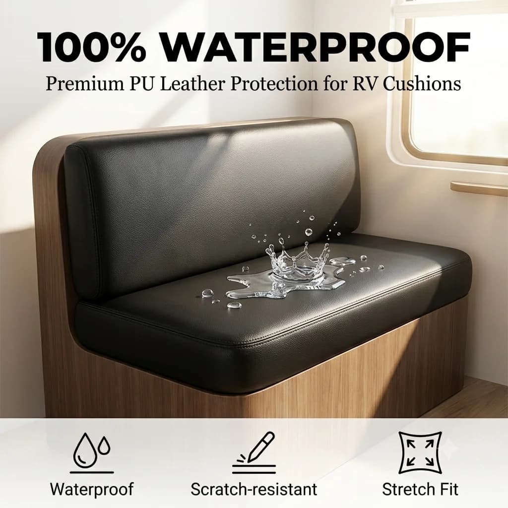 Premium RV Dinette Cushion Covers Waterproof PU Leather Camper Seat Cover Stretch Loveseat Sofa Slipcover for Travel Trailer