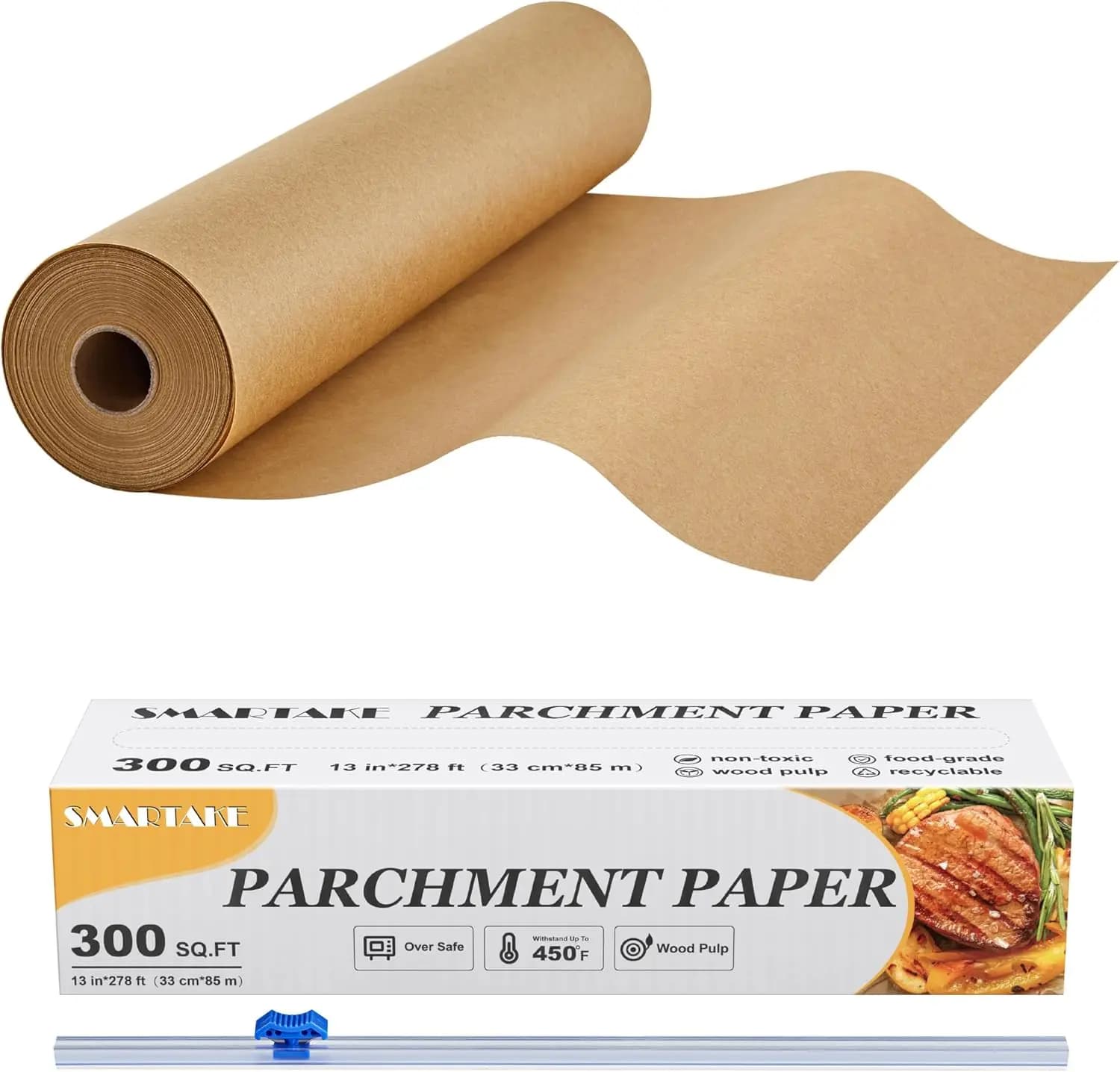 Unbleached Parchment Paper Roll 13" x 278 ft, Non-Stick Baking Sheets with Cutter, 300 sq.ft, Heavy Duty for Oven Air Fryer Grilling
