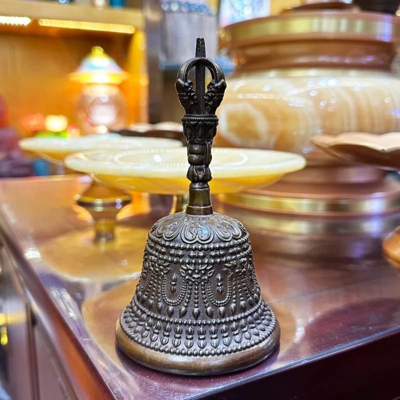 Vajra Bell Tibetan Nepalese Copper Bells Buddhist Meditation Professional Hand Cranked Bells Portable Percussion Instrument Bell