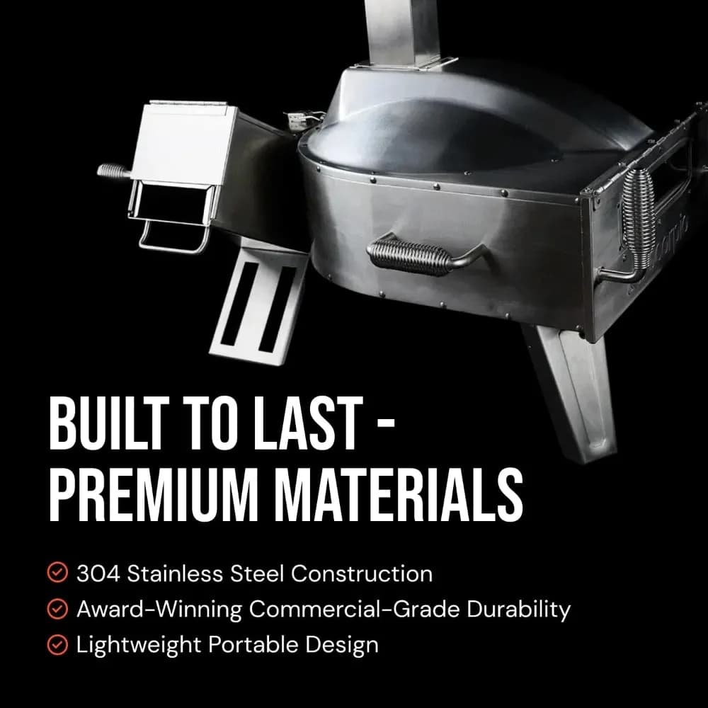 Portable Outdoor Pizza Oven Dual Fuel Wood and Propane 16 Inch Rotating Stone 850-900F Fast Cooking Stainless Steel with View