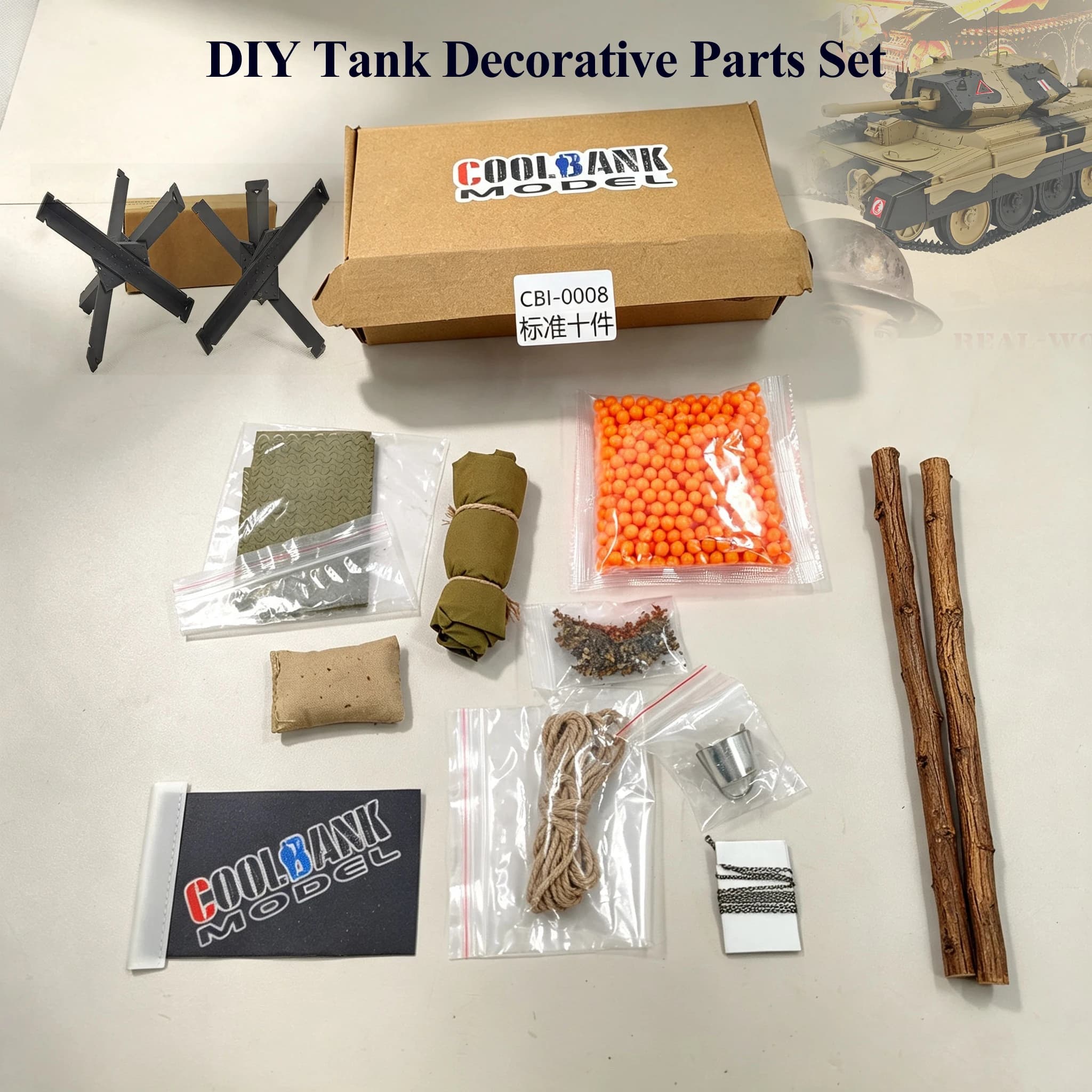 COOLBANK DIY Tank Decorative Parts Set Model Toy Accessories for 1/16 Scale RC Tank HENGLONG / Tongde Series M5A1/3818-1/3848-1