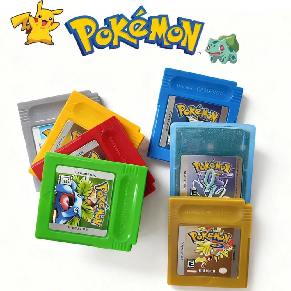 Cartucce di Gioco Pokémon Rosso Blu Cristallo Oro Verde Argento Giallo GBC, Schede di Gioco a 16 Bit per Console GB/SP