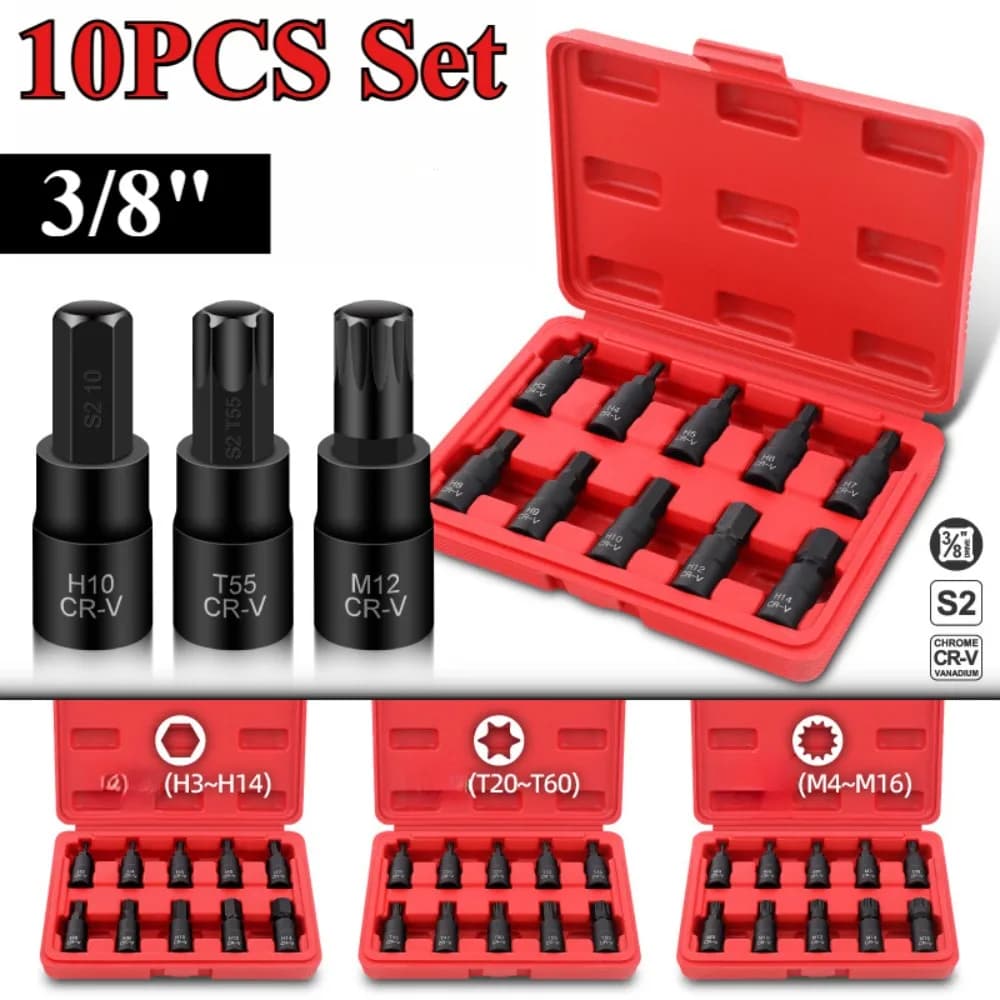 Hexagonal compasses set with 3/8" Torx instrument compass head applicable to manual key Hexagonal tip with black box S2