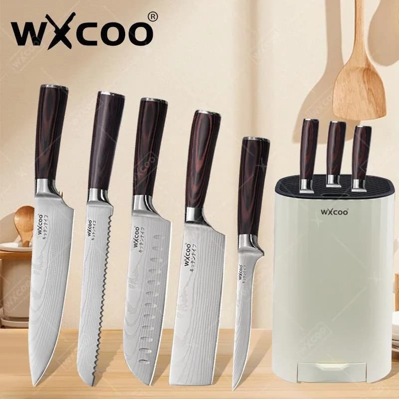 WXCOO Coltello da Cucina Professionale, Coltello da Macellaio, Supporto per Coltelli, Acciaio Inossidabile, Coltello da Macellaio per Carne, Coltello per Affettare, Coltelli per Verdura e Frutta, Utensili da Cucina