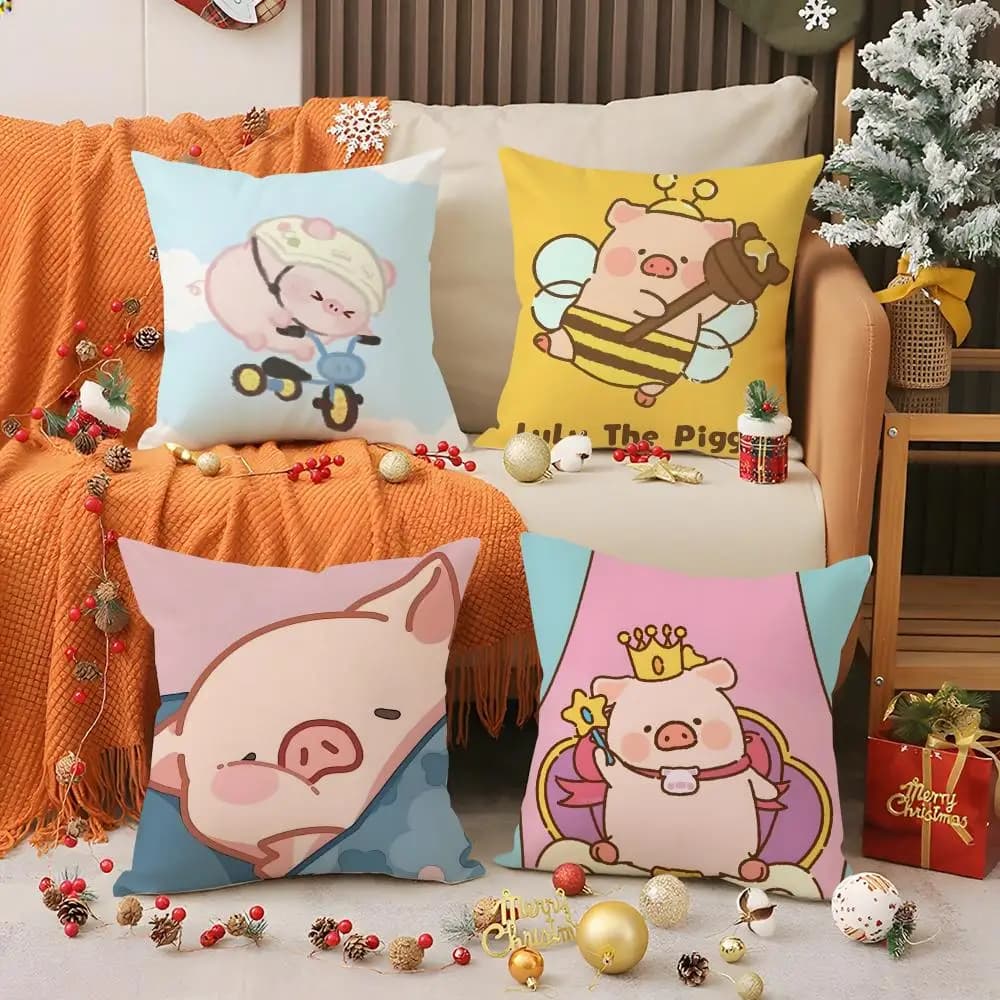 Federa per Cuscino con Stampa Cartone Animato Carino Rosa L-Lulu Pig, Copricuscino per Divano Soggiorno, Decorazione Camera da Letto