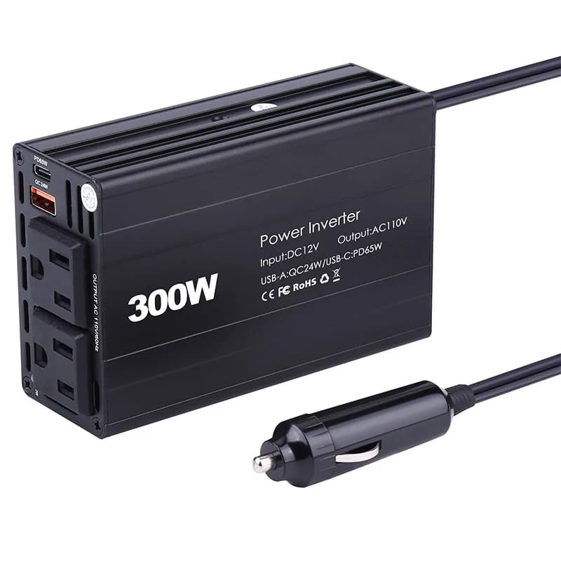 300W Car Power Inverter DC12V to 110V AC Car Charger Adapter 65W PD QC3.0 Fast Charge Car Cigarette Lighter Power Converter