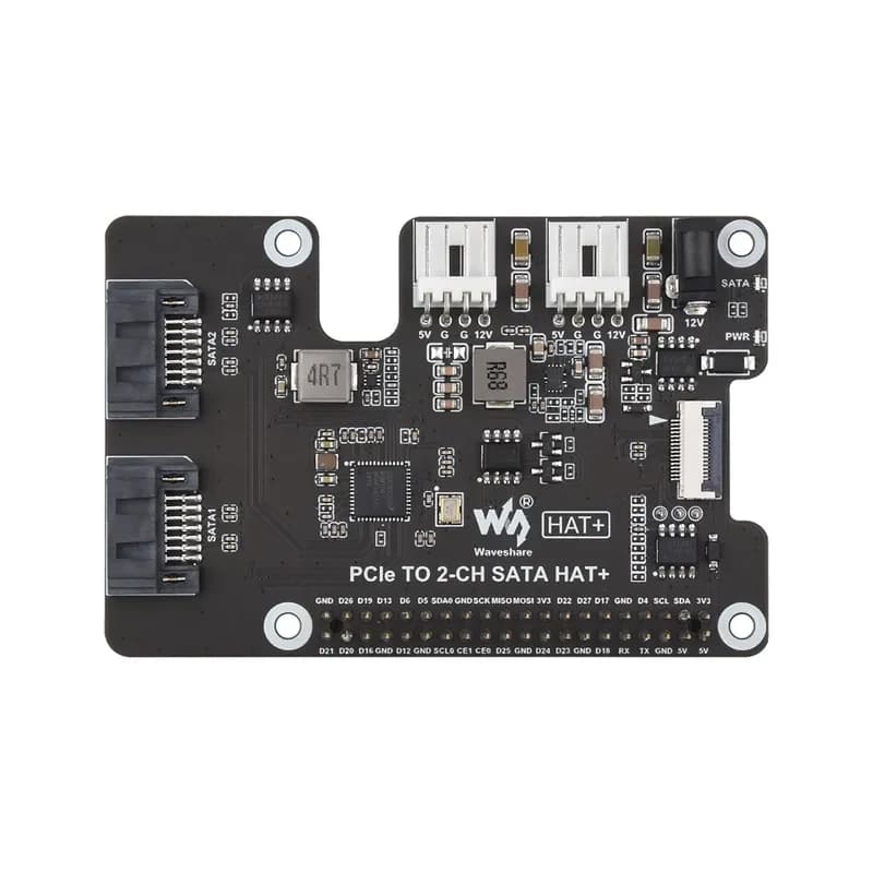 Raspberry Pi 5 PCIe to Dual-Channel SATA Expansion Board for Raspberry Pi 5 Drive-Free Plug-and-Play HAT with Standard