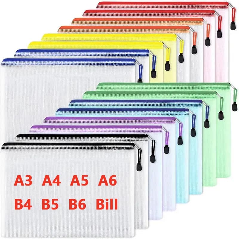 A3/A4/A5/A6 borsa con cerniera in rete borsa per documenti cartelle con cerniera impermeabile forniture per ufficio scolastico astuccio per matite borse per trucco cosmetico