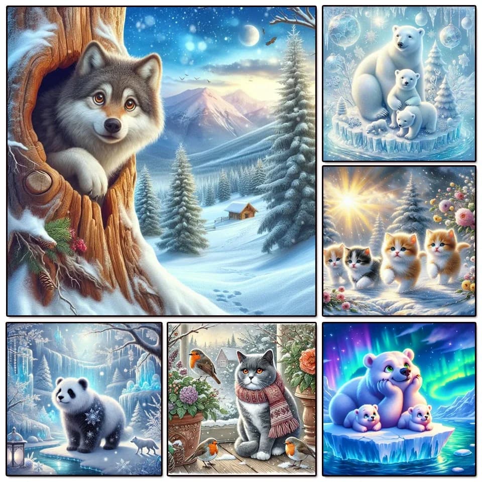5D DIY Diamond Painting Art Animal Series Wolf Panda Cat Polar Bear Mosaic Embroidery Kit Landscape Cross Stitch Home Decor