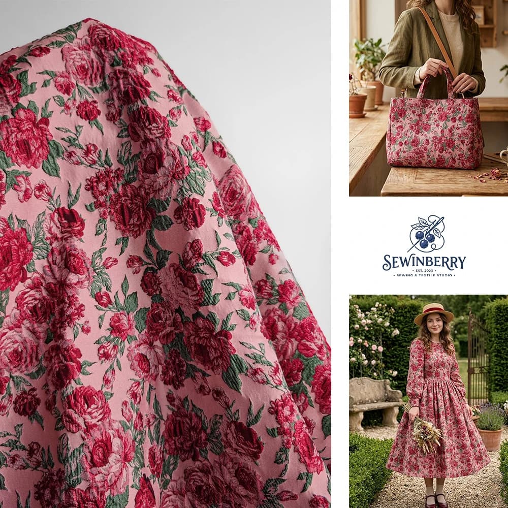 Red Rose Jacquard Polyester Fabric 3D Floral Dress Material 50x135cm For Fat Quarter Patchwork DIY Sewing Supplies