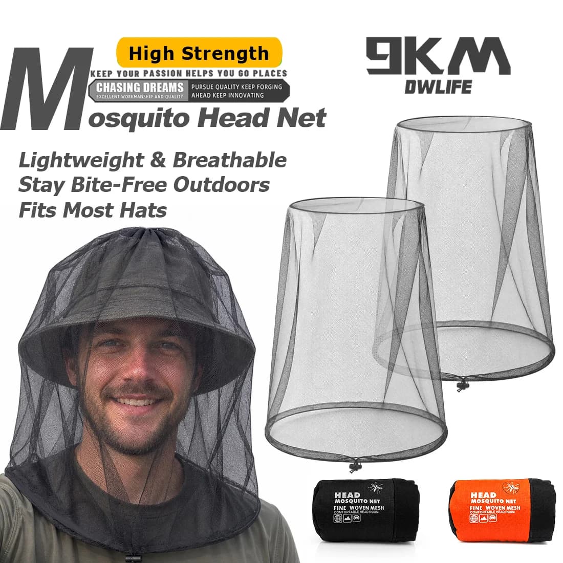 9KM Mosquito Head Net Breathable Bug Protection for Outdoor 2Pcs Mosquito Net with Adjustable Drawstring for Hiking Fishing