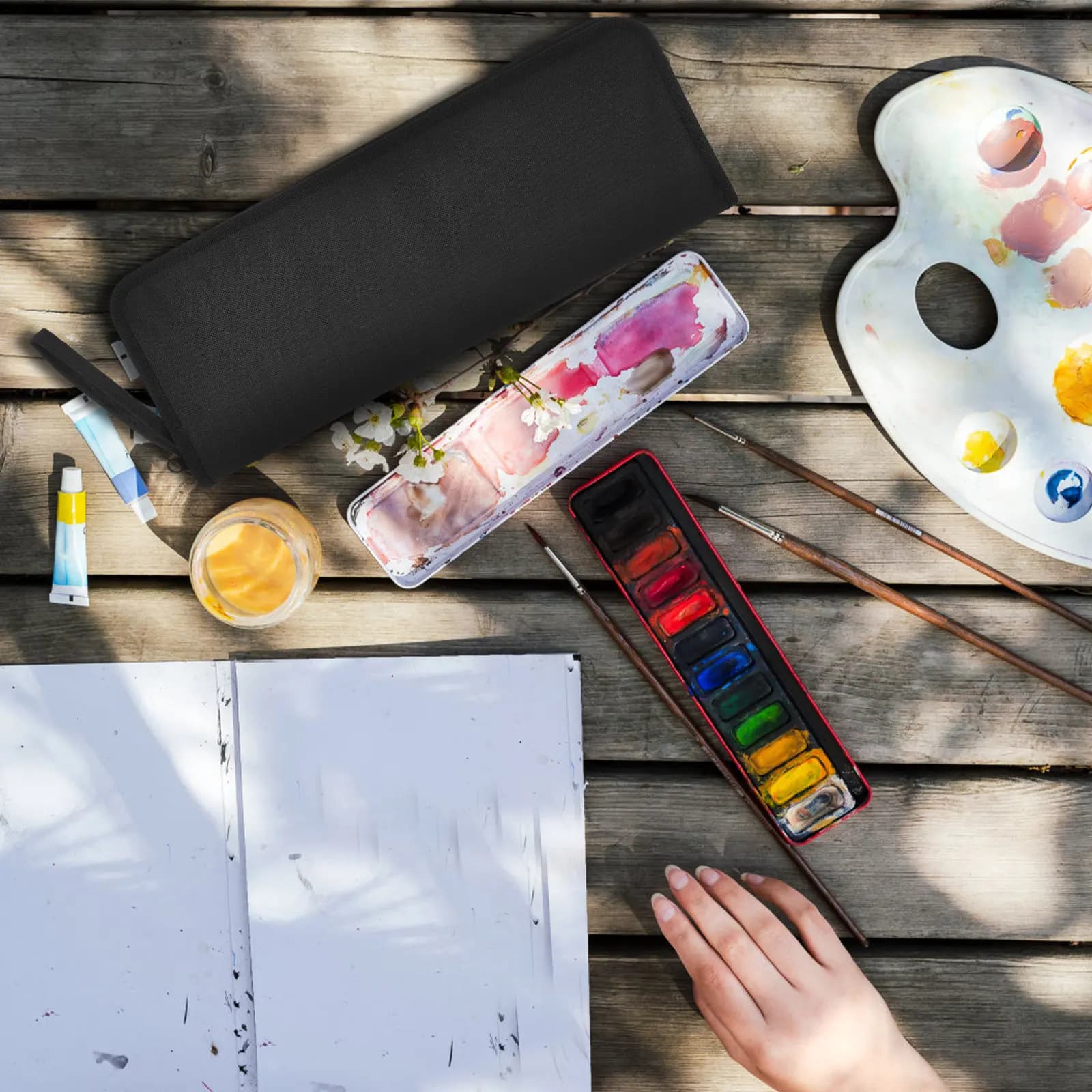 1Pcs 15 Slot Artist Brush Holder Sturdy Canvas Roll Up Case for Organizing Brushes Pens Pencils Portable Design