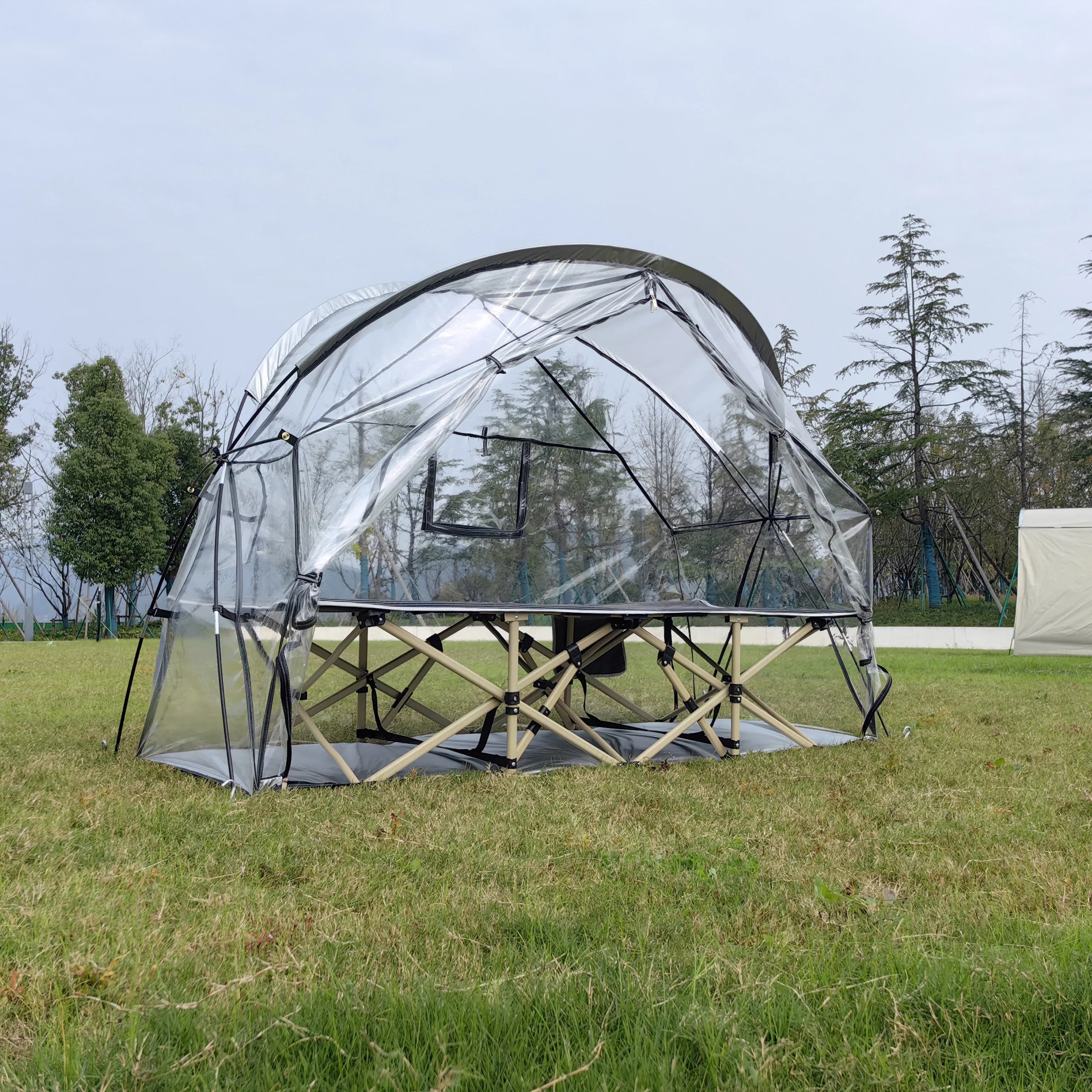 Tenda Singola Trasparente in PVC per Quattro Stagioni, Letto da Campeggio Impermeabile e Caldo, Tenda da Campeggio Fuori Terra per 1 Persona (Letto Non Incluso)