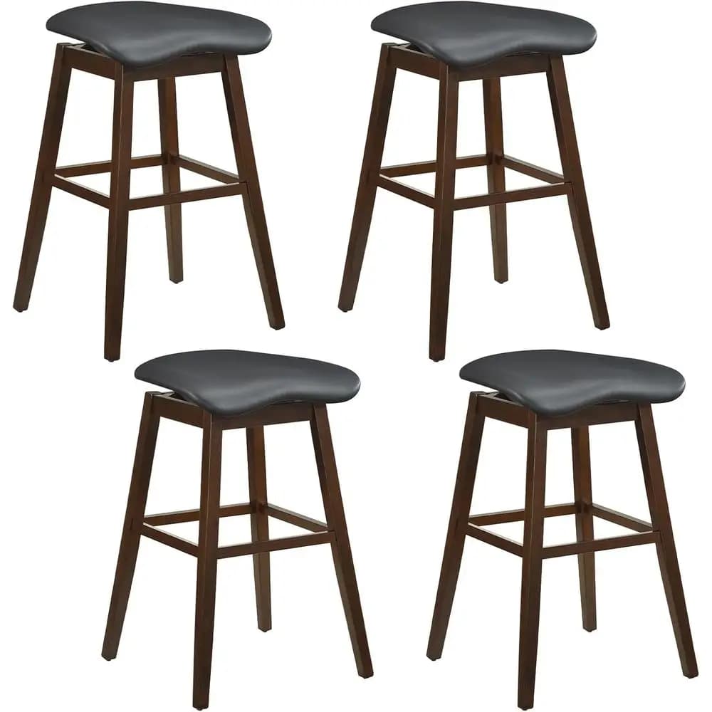 31 Sgabelli da Bar Girevoli Alti con Sedili Imbottiti, Poggiapiedi, Gambe in Legno di Gomma, Pelle PVC, Nero e Marrone (Set di 4)