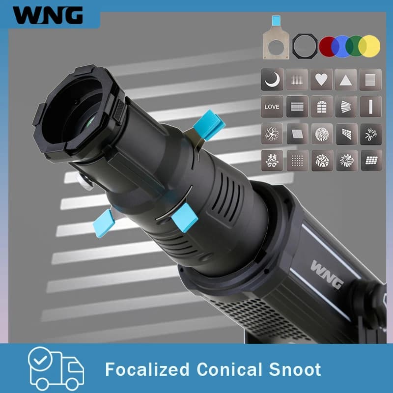Bowens Mount Projection Snoot with Gobo Patterns & Built-in Geometric Sheet & Color Gels for Studio Light