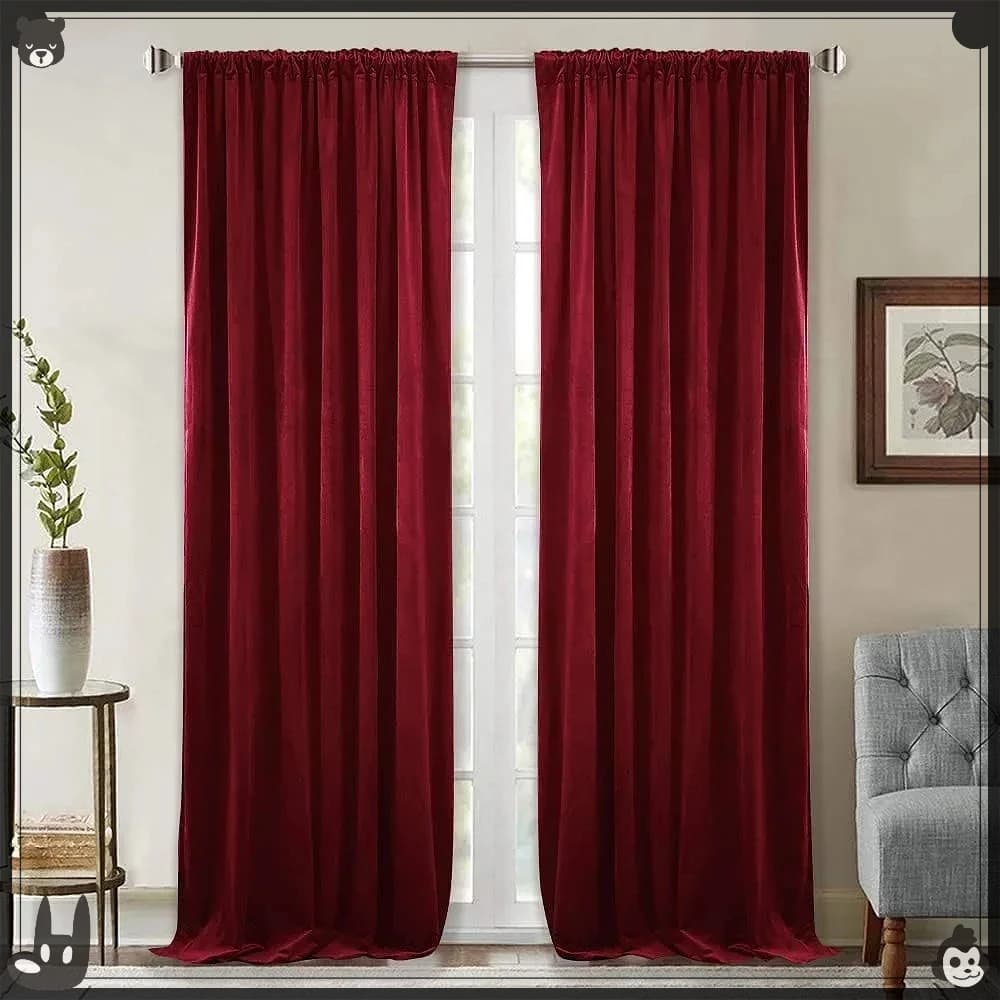 Red Velvet Theater Curtains Super Soft Insulated Velvet Curtains for Living Room Holiday Decorative Curtains for Master Bedroom