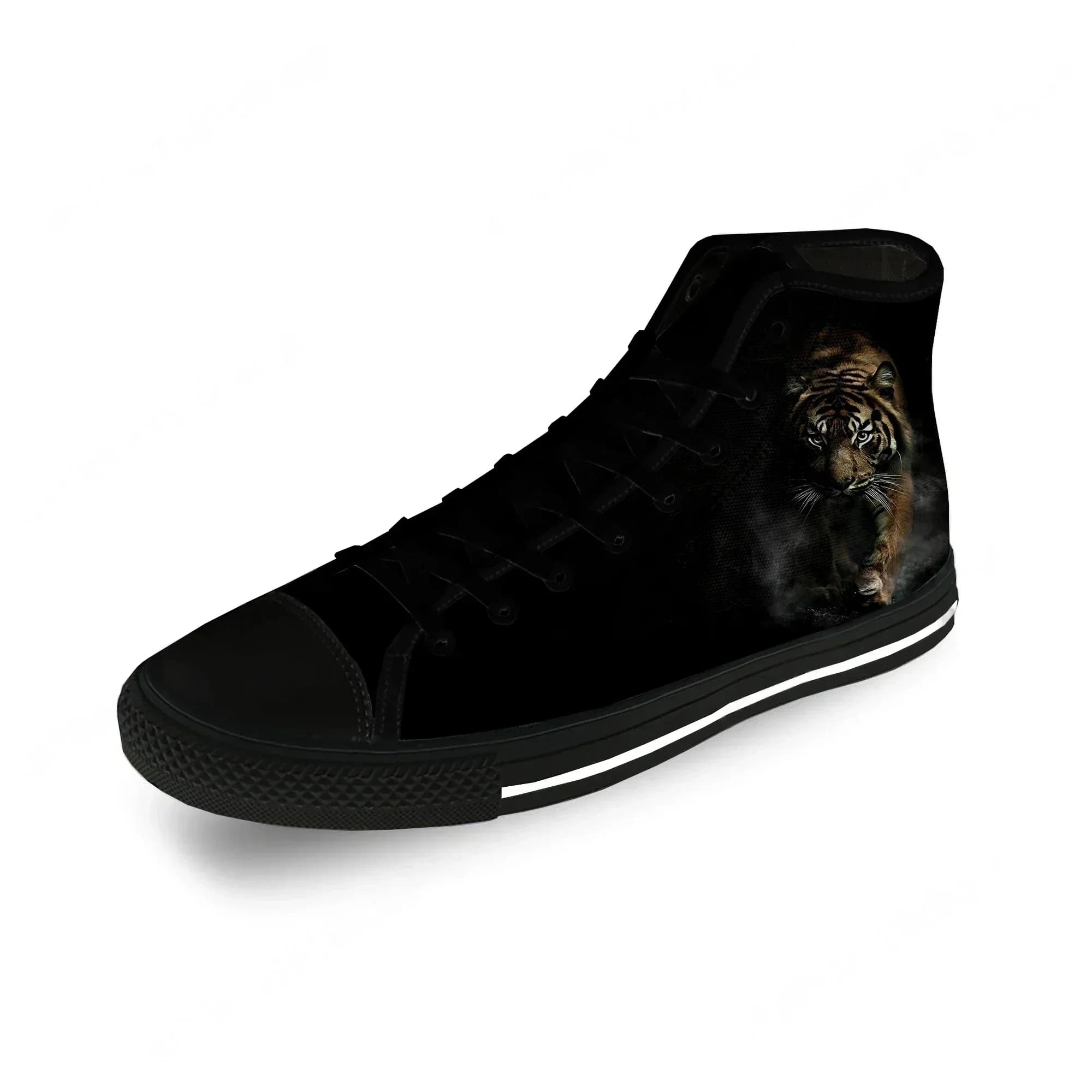 Animal 3D Tiger Head Cool Funny Casual Cloth Fashion 3D Print High Top Canvas Shoes Men Women Lightweight Breathable Sneakers