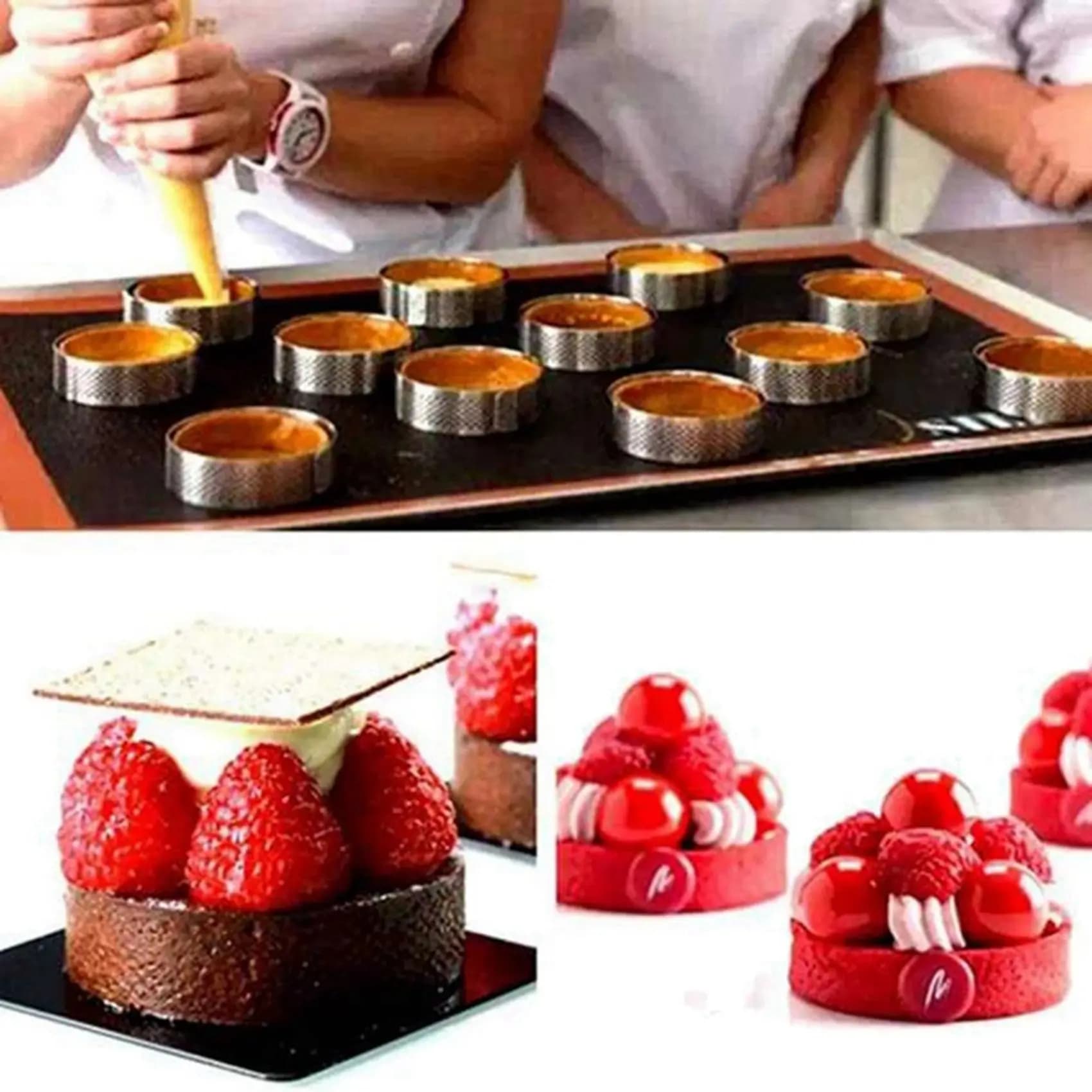 A74U Confezione da 60 anelli per crostata in acciaio inossidabile, anello per mousse per torta perforato, stampo per anello per torta, strumenti per cuocere torte rotonde da 6 cm